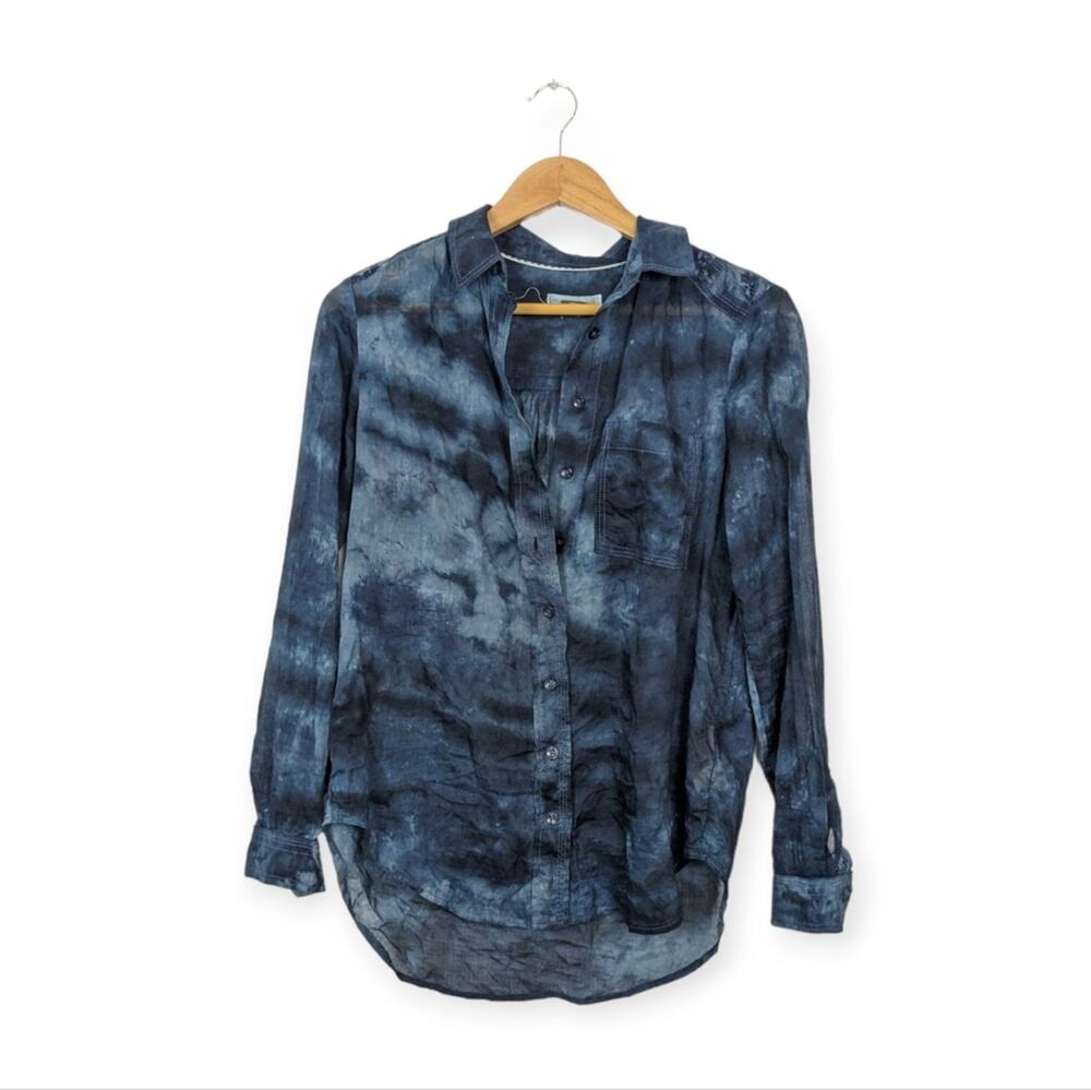 Anthropologie Pilcro Letterpress Shirt XS Blue Tie Dye Button Down Casual Boho